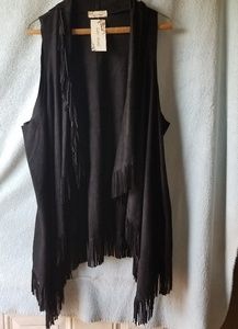 Lady's World black suede fringe vest